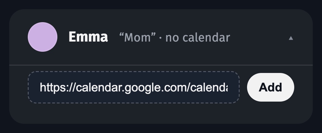 A Google Calendar link pasted under a person in the Callie web app