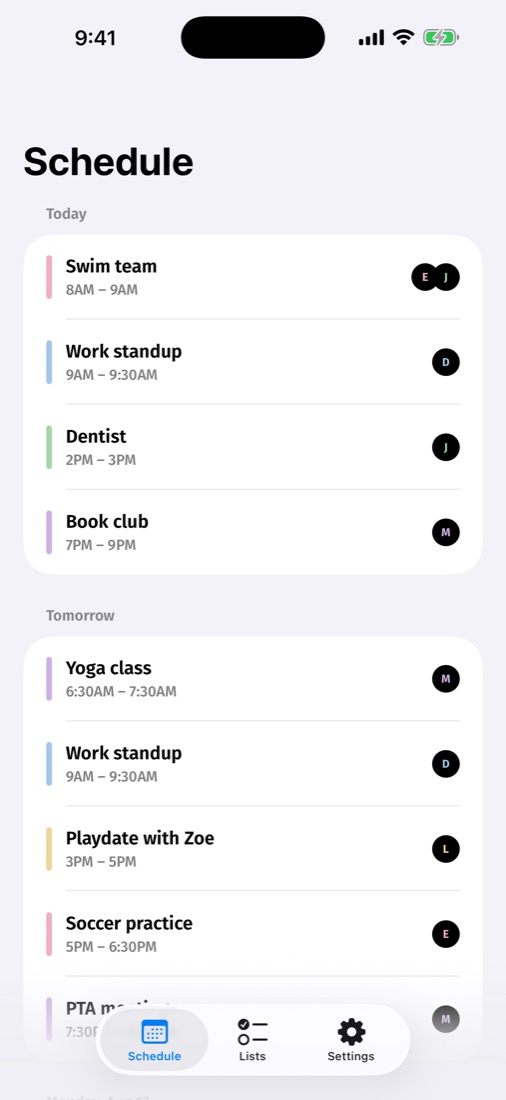 The Callie schedule on an iPhone